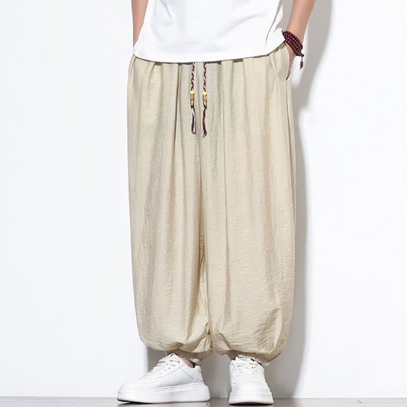Buddha Stones Lässige, kurze Herren-Haremshose im Boho-Stil mit Kordelzug und Tasche - image 4