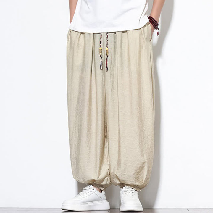 Buddha Stones Lässige, kurze Herren-Haremshose im Boho-Stil mit Kordelzug und Tasche - image 4