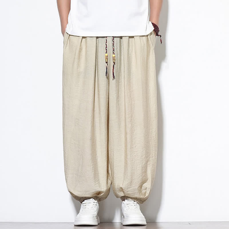 Buddha Stones Lässige, kurze Herren-Haremshose im Boho-Stil mit Kordelzug und Tasche - image 8