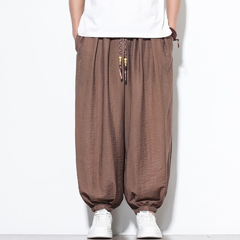 Buddha Stones Lässige, kurze Herren-Haremshose im Boho-Stil mit Kordelzug und Tasche - image 23