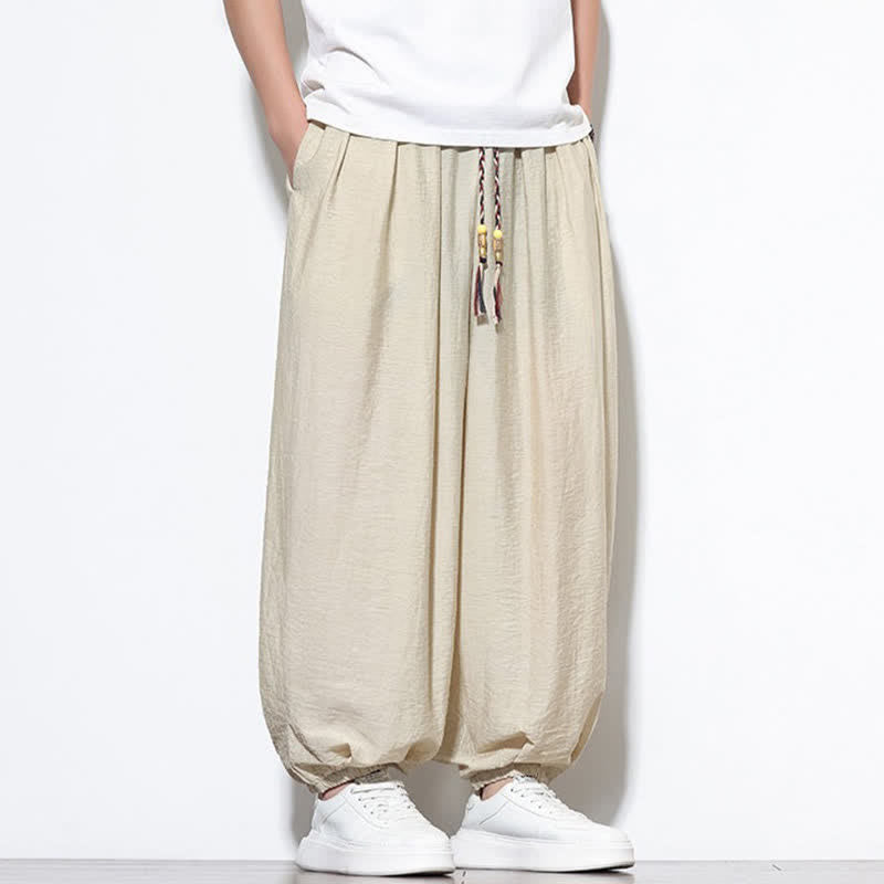Buddha Stones Lässige, kurze Herren-Haremshose im Boho-Stil mit Kordelzug und Tasche - image 1