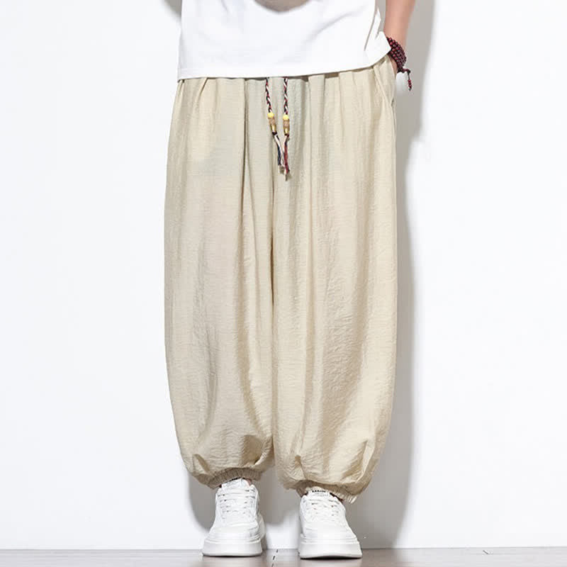 Buddha Stones Lässige, kurze Herren-Haremshose im Boho-Stil mit Kordelzug und Tasche - image 6