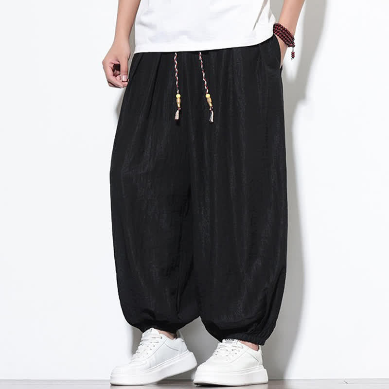 Buddha Stones Lässige, kurze Herren-Haremshose im Boho-Stil mit Kordelzug und Tasche - image 14