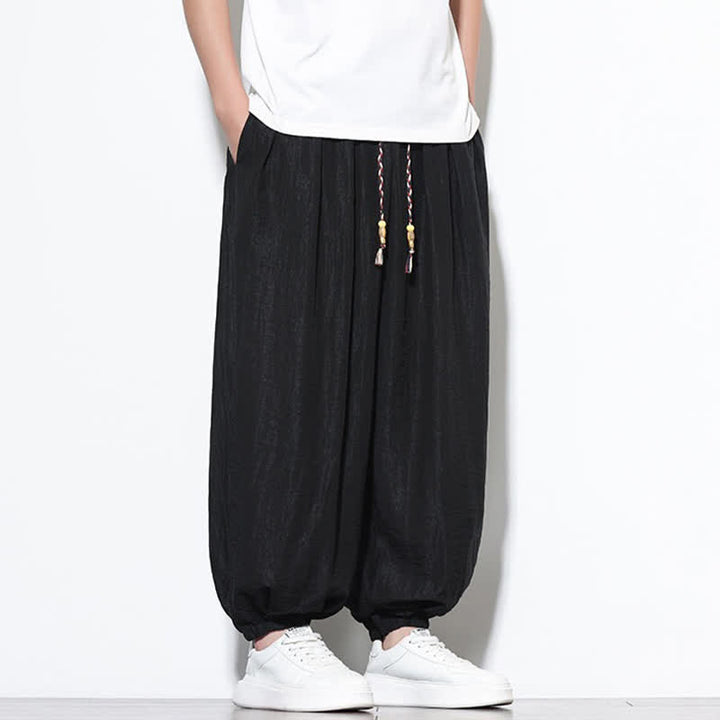 Buddha Stones Lässige, kurze Herren-Haremshose im Boho-Stil mit Kordelzug und Tasche - image 10