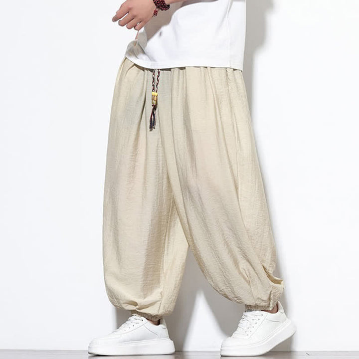 Buddha Stones Lässige, kurze Herren-Haremshose im Boho-Stil mit Kordelzug und Tasche - Beige - US/UK/AU46, EU56 (5XL) - image 0