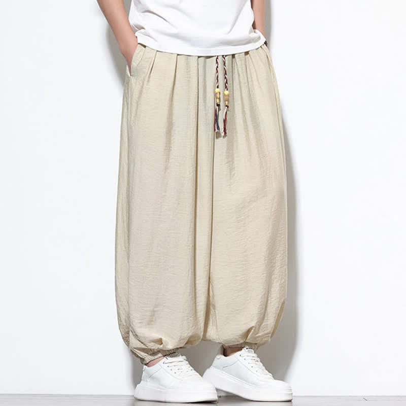 Buddha Stones Lässige, kurze Herren-Haremshose im Boho-Stil mit Kordelzug und Tasche - image 7