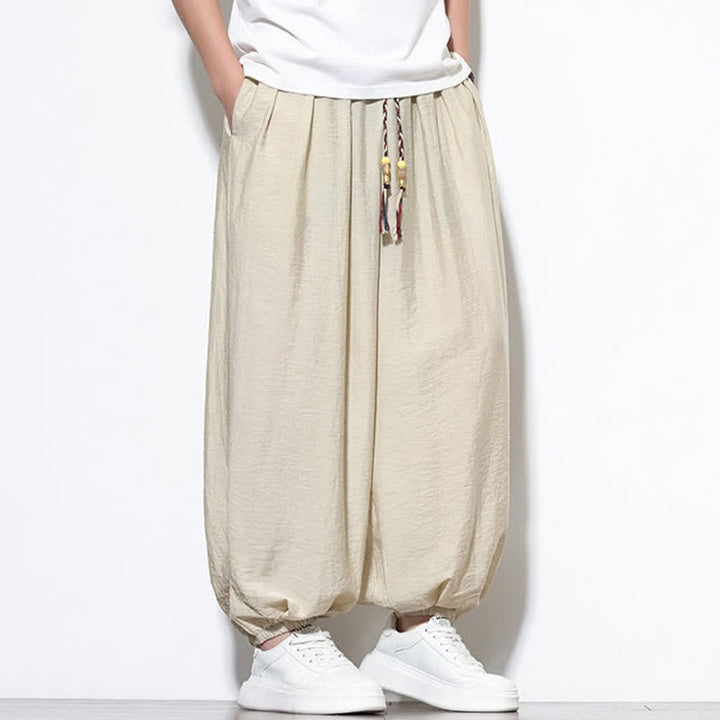 Buddha Stones Lässige, kurze Herren-Haremshose im Boho-Stil mit Kordelzug und Tasche - image 7