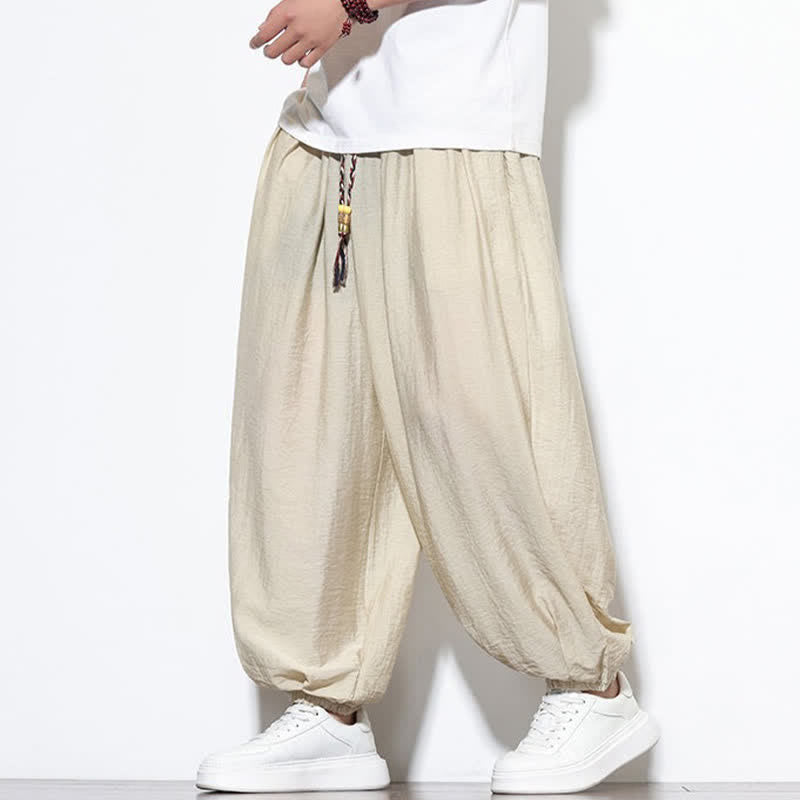 Buddha Stones Lässige, kurze Herren-Haremshose im Boho-Stil mit Kordelzug und Tasche - Beige - US/UK/AU46, EU56 (5XL) - image 0