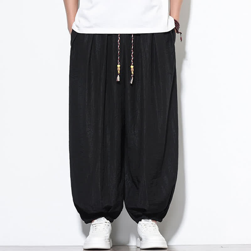 Buddha Stones Lässige, kurze Herren-Haremshose im Boho-Stil mit Kordelzug und Tasche - Schwarz - US/UK/AU46, EU56 (5XL) - image 9