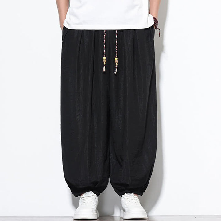 Buddha Stones Lässige, kurze Herren-Haremshose im Boho-Stil mit Kordelzug und Tasche - Schwarz - US/UK/AU46, EU56 (5XL) - image 9