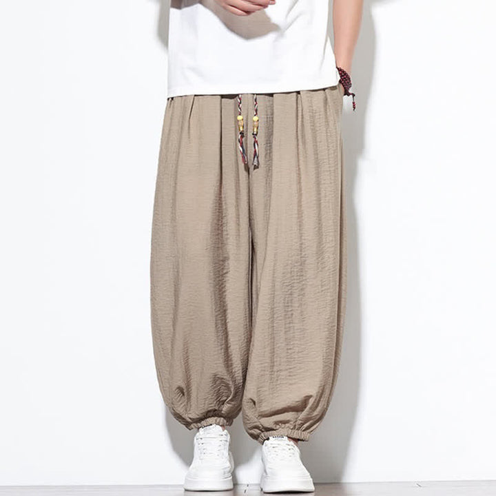 Buddha Stones Lässige, kurze Herren-Haremshose im Boho-Stil mit Kordelzug und Tasche - Bräunen - US/UK/AU46, EU56 (5XL) - image 26