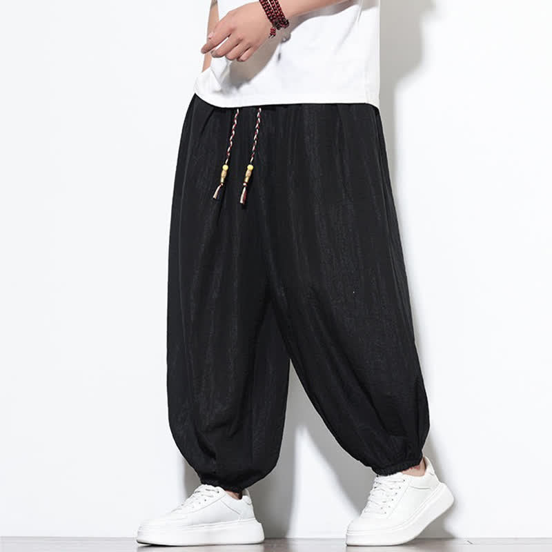 Buddha Stones Lässige, kurze Herren-Haremshose im Boho-Stil mit Kordelzug und Tasche - image 12