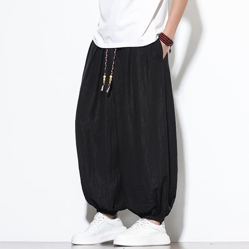 Buddha Stones Lässige, kurze Herren-Haremshose im Boho-Stil mit Kordelzug und Tasche - image 16