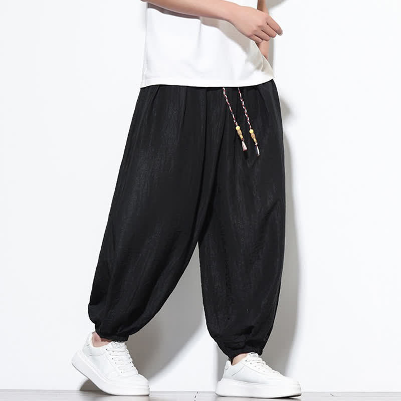 Buddha Stones Lässige, kurze Herren-Haremshose im Boho-Stil mit Kordelzug und Tasche - image 15