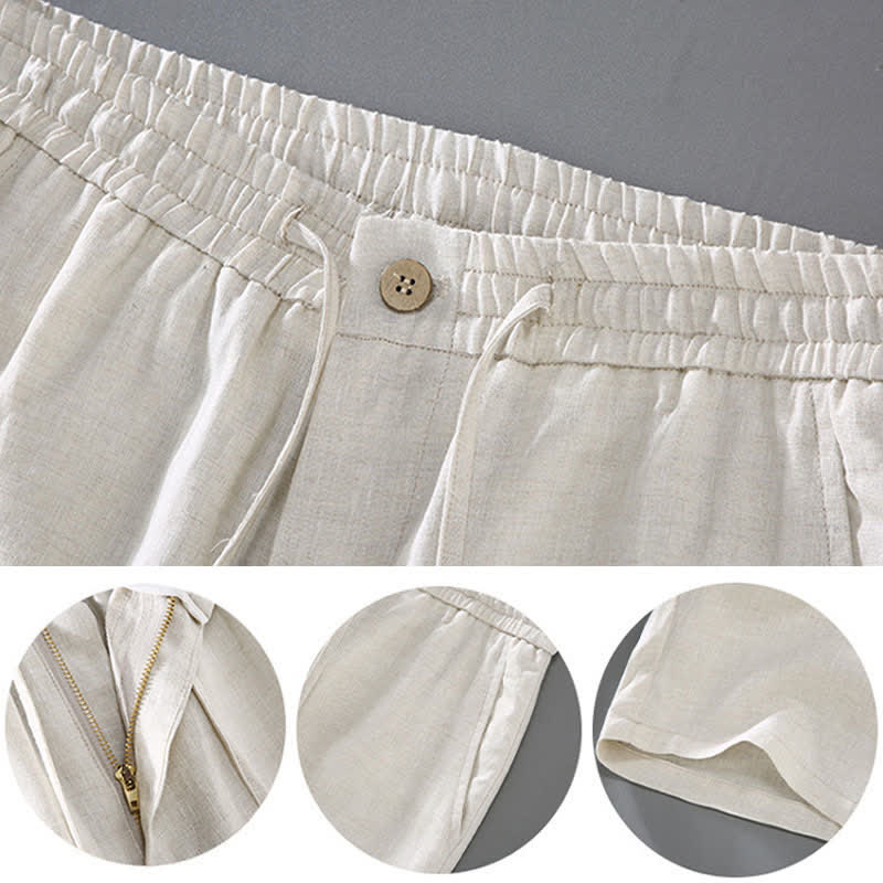 Buddha Stones 2-teiliges Sommer-Set: Hemd und Shorts aus Leinen mit Stehkragen, Knopfleiste und kurzen Ärmeln, ideal für Herren, mit Tasche. - image 1