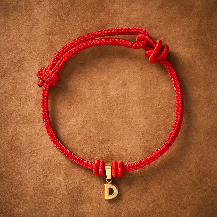 Buddha Stones Armband aus Titanstahl mit rotem Faden und Buchstaben - D - 6,7–7,5 Zoll (17–19 cm) - image 20