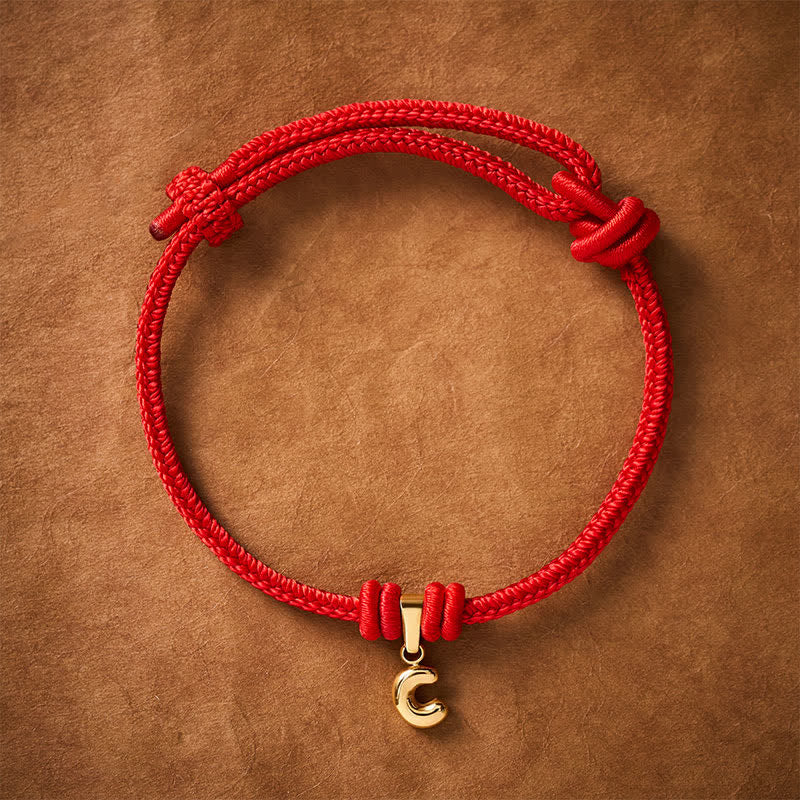 Buddha Stones Armband aus Titanstahl mit rotem Faden und Buchstaben - C - 6,7–7,5 Zoll (17–19 cm) - image 15