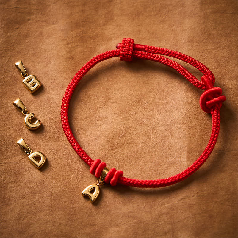 Buddha Stones Armband aus Titanstahl mit rotem Faden und Buchstaben - image 26