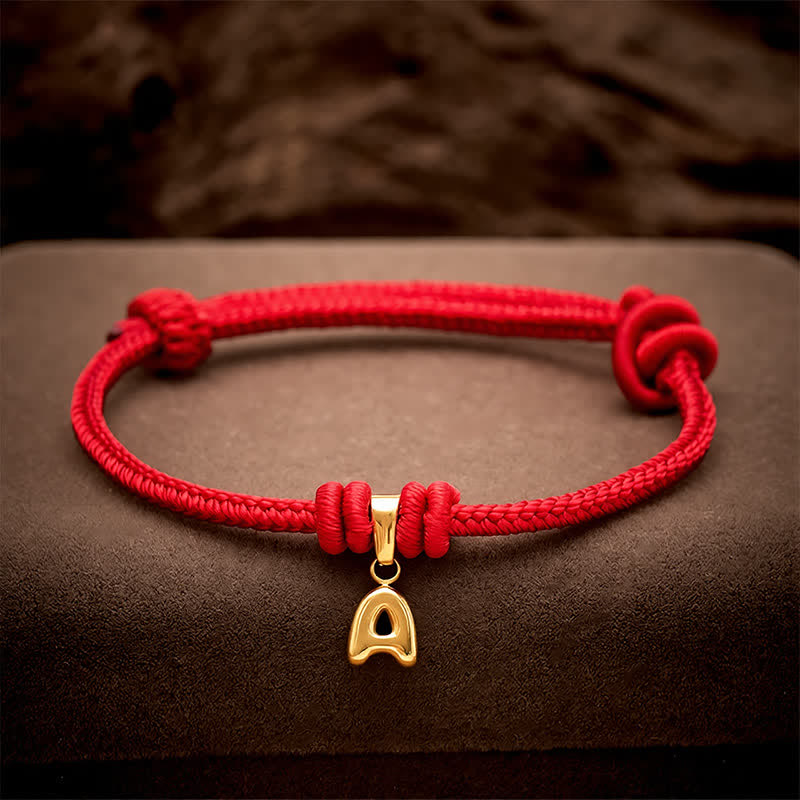Buddha Stones Armband aus Titanstahl mit rotem Faden und Buchstaben - image 4