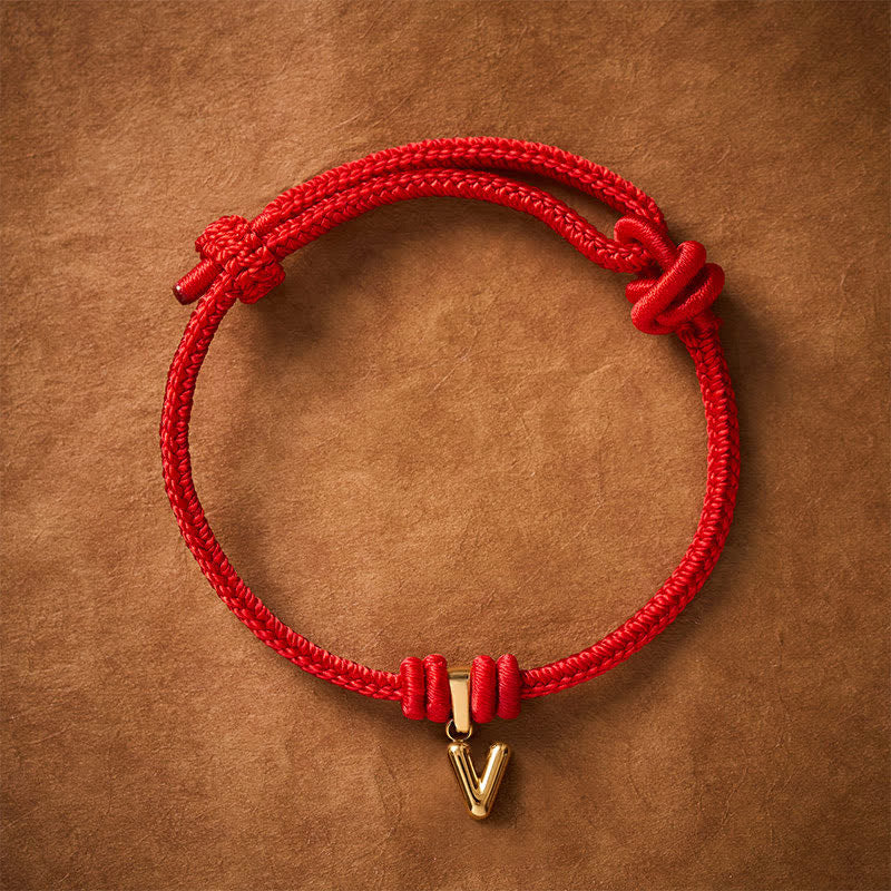 Buddha Stones Armband aus Titanstahl mit rotem Faden und Buchstaben - V - 6,7–7,5 Zoll (17–19 cm) - image 44