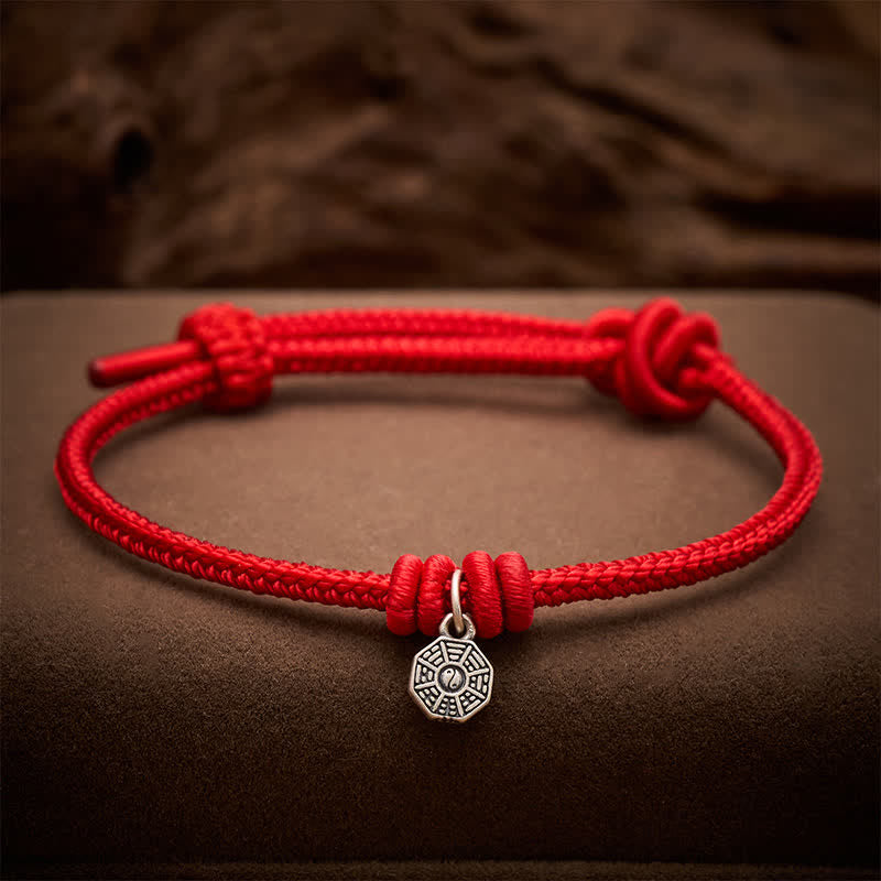 Buddha Stones 925 Sterling Silber Bagua Rotes Schnurverbindungsarmband - Rote Schnur - 6,7–7,5 Zoll (17–19 cm) - image 0