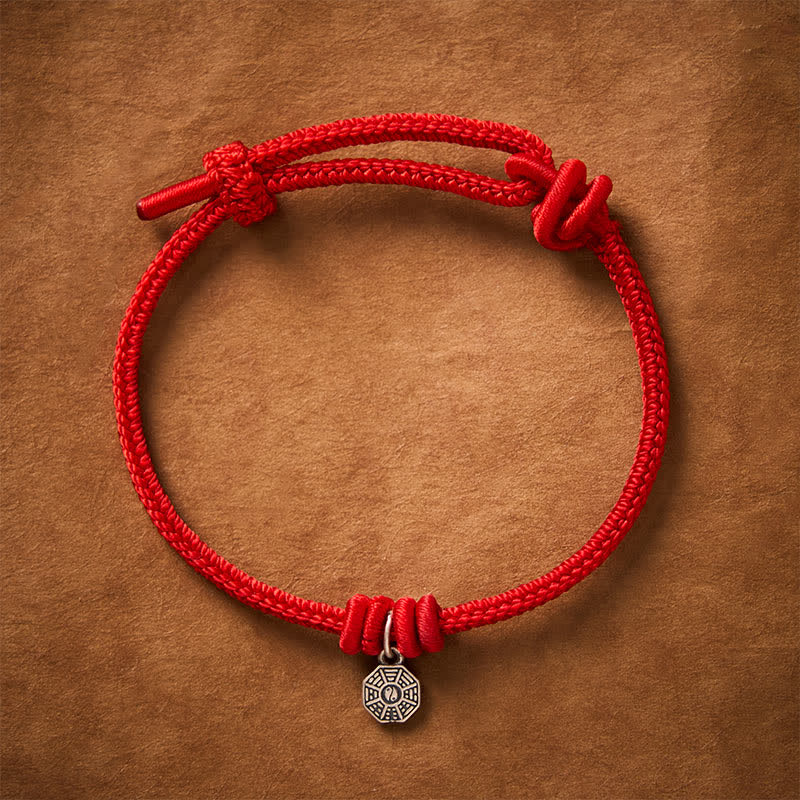 Buddha Stones 925 Sterling Silber Bagua Rotes Schnurverbindungsarmband - image 1