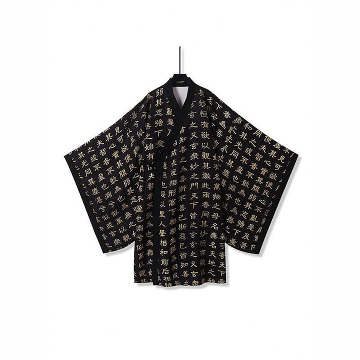 Buddha Stones Kimonos für Herren im Vintage-Stil mit Tao Te Ching-Print im Tang-Stil (Frühling) - Schwarz - US/ UK/AU54, EU64 (7XL) - image 0