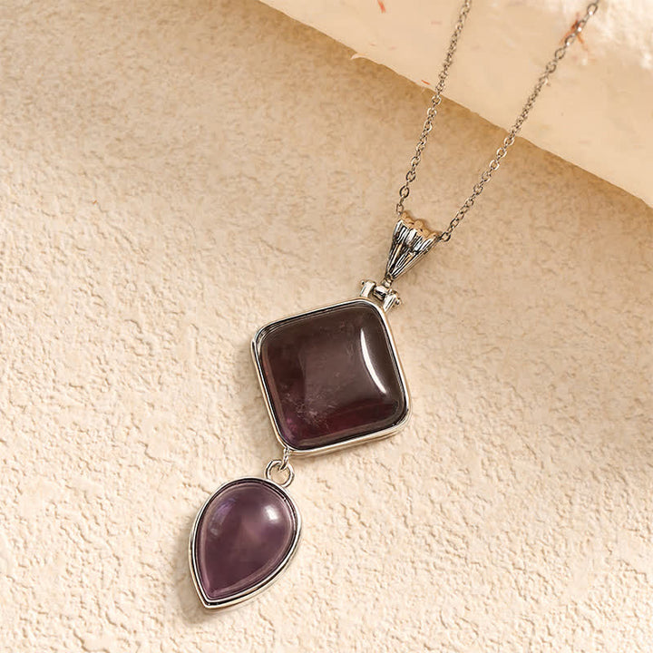 Buddha Stones Halskette mit Opal-Doppelanhänger aus Naturstein - Amethyst - image 6