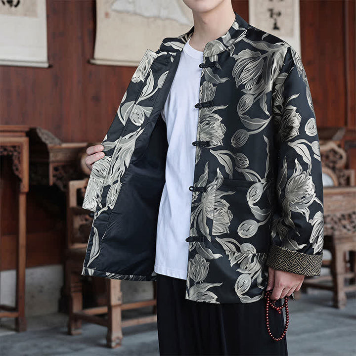 Buddha Stones Herbst/Winter Herrenjacken im Tang-Stil mit Vintage-Stehkragen, Kranichmuster und Tasche - image 23