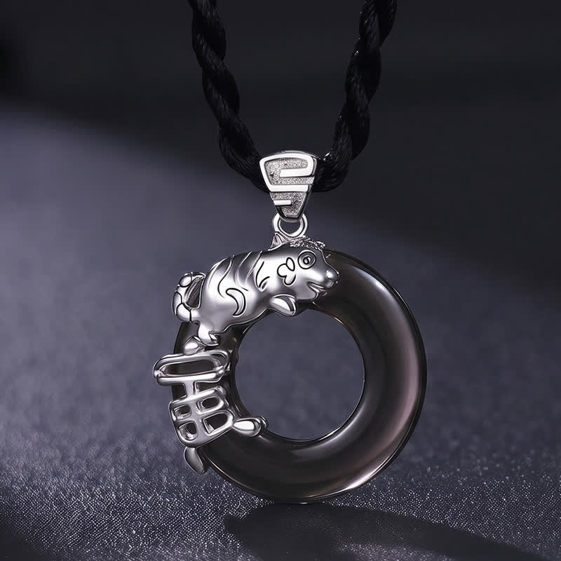 Buddha Stones Chinesische Tierkreiszeichen-Friedensschnalle mit Glücksanhänger-Halskette - Tiger - image 5