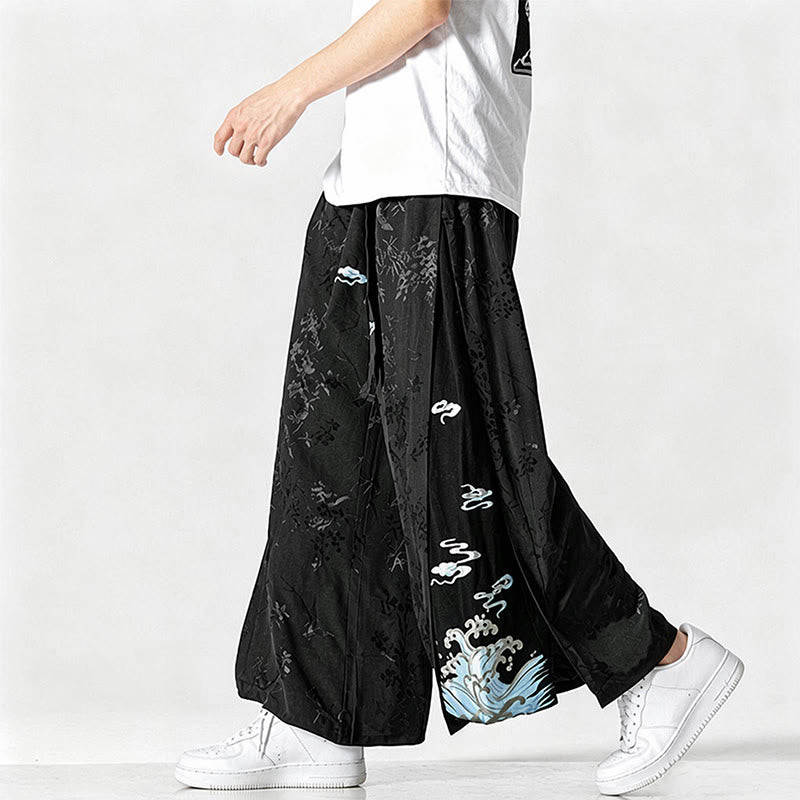 Buddha Stones Frühling/Sommer Tang Style Herrenhose mit Kordelzug, abstrakter Stickerei, kurzem Schnitt, weitem Bein und Tasche - image 4