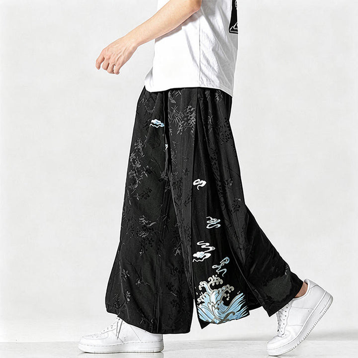 Buddha Stones Frühling/Sommer Tang Style Herrenhose mit Kordelzug, abstrakter Stickerei, kurzem Schnitt, weitem Bein und Tasche - image 4