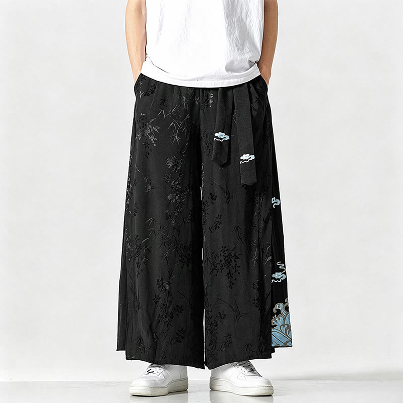 Buddha Stones Frühling/Sommer Tang Style Herrenhose mit Kordelzug, abstrakter Stickerei, kurzem Schnitt, weitem Bein und Tasche - image 1