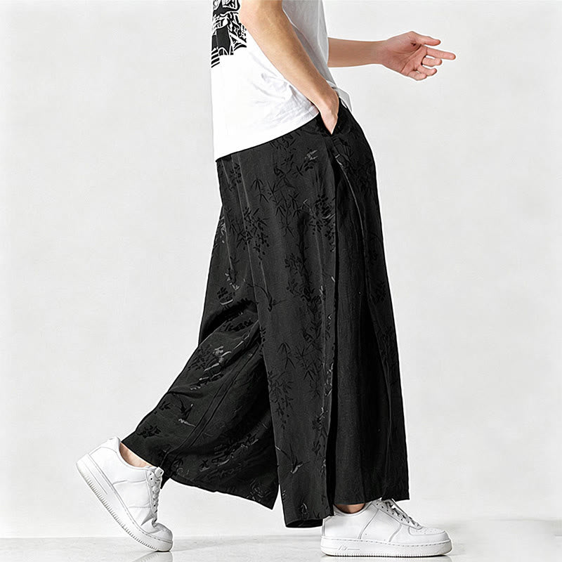 Buddha Stones Frühling/Sommer Tang Style Herrenhose mit Kordelzug, abstrakter Stickerei, kurzem Schnitt, weitem Bein und Tasche - image 3
