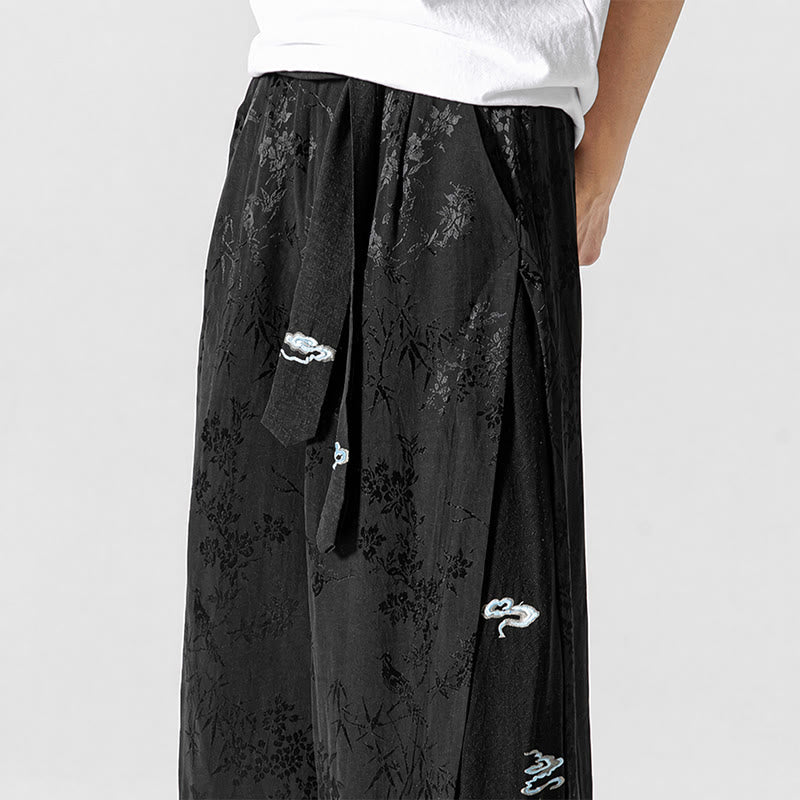Buddha Stones Frühling/Sommer Tang Style Herrenhose mit Kordelzug, abstrakter Stickerei, kurzem Schnitt, weitem Bein und Tasche - image 8