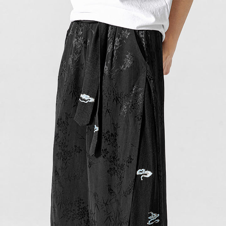 Buddha Stones Frühling/Sommer Tang Style Herrenhose mit Kordelzug, abstrakter Stickerei, kurzem Schnitt, weitem Bein und Tasche - image 8