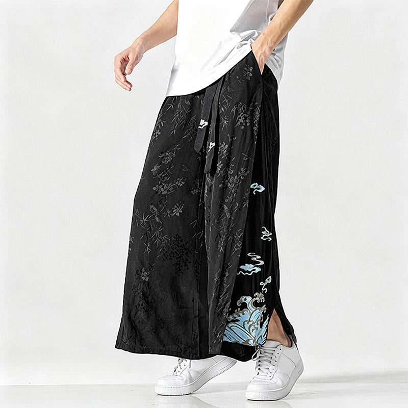 Buddha Stones Frühling/Sommer Tang Style Herrenhose mit Kordelzug, abstrakter Stickerei, kurzem Schnitt, weitem Bein und Tasche - image 6
