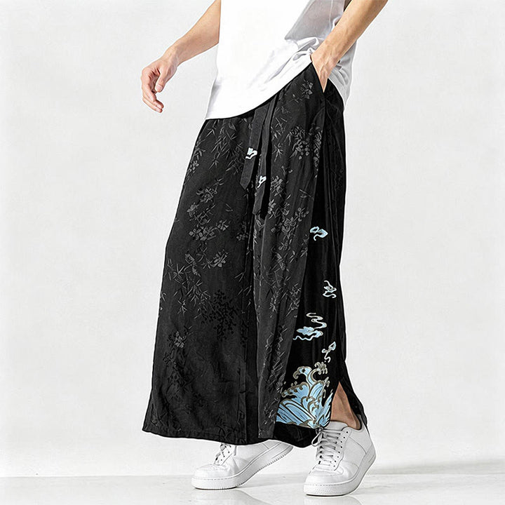 Buddha Stones Frühling/Sommer Tang Style Herrenhose mit Kordelzug, abstrakter Stickerei, kurzem Schnitt, weitem Bein und Tasche - image 6