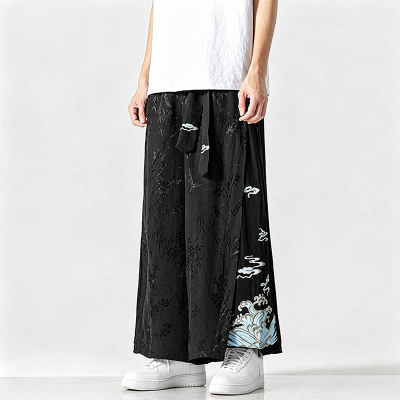 Buddha Stones Frühling/Sommer Tang Style Herrenhose mit Kordelzug, abstrakter Stickerei, kurzem Schnitt, weitem Bein und Tasche - image 5