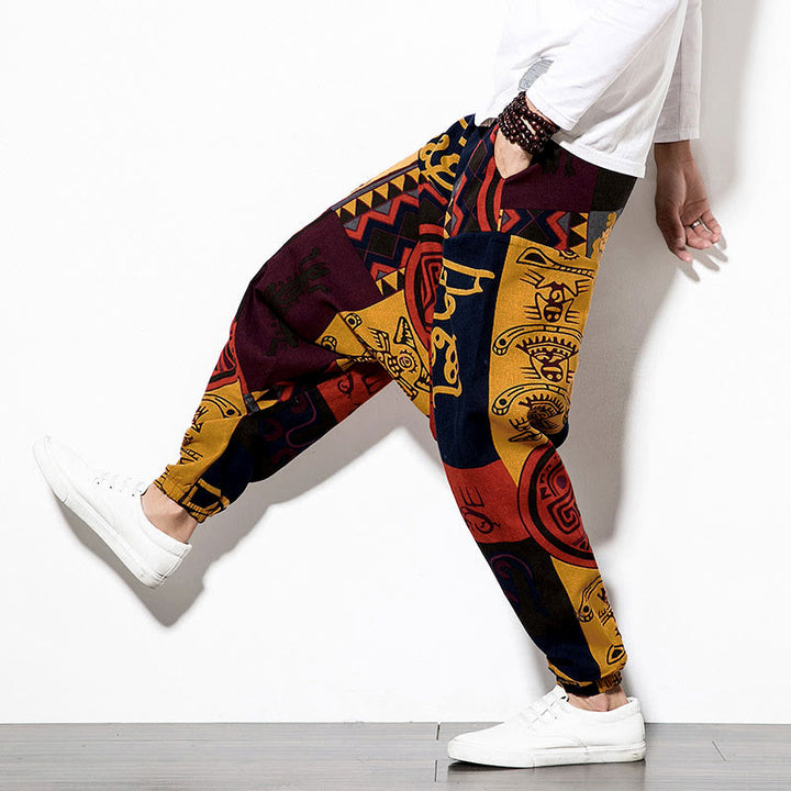 Buddha Stones, rotbraunes Graffiti-Vogelmuster, Herren-Haremshose mit Taschen - image 7