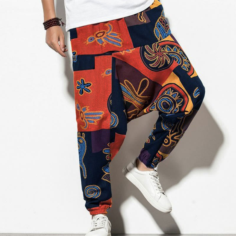 Buddha Stones, rotbraunes Graffiti-Vogelmuster, Herren-Haremshose mit Taschen - Dunkelorange - US/UK/AU44, EU54 (5XL) - image 12