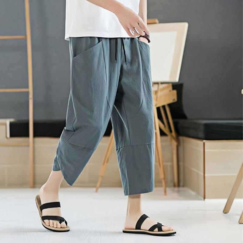 Buddha Stones Sommer-Herrenhose, einfarbig, Länge 7-8, Kordelzug, mit Taschen - image 2