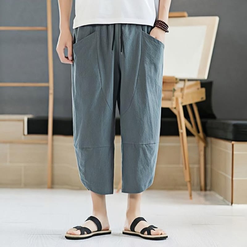 Buddha Stones Sommer-Herrenhose, einfarbig, Länge 7-8, Kordelzug, mit Taschen - image 1
