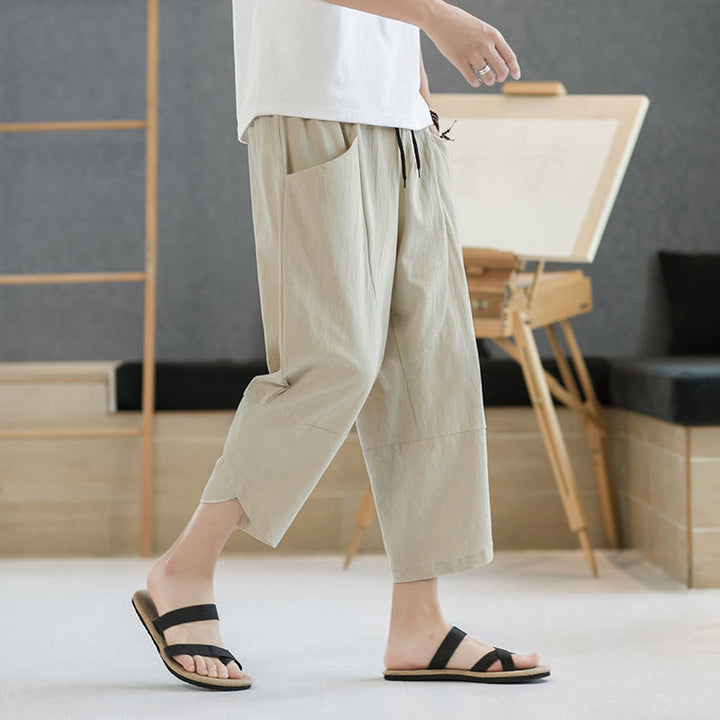 Buddha Stones Sommer-Herrenhose, einfarbig, Länge 7-8, Kordelzug, mit Taschen - image 39