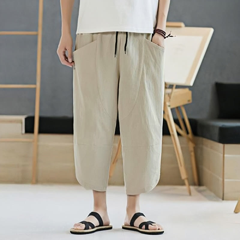 Buddha Stones Sommer-Herrenhose, einfarbig, Länge 7-8, Kordelzug, mit Taschen - image 38