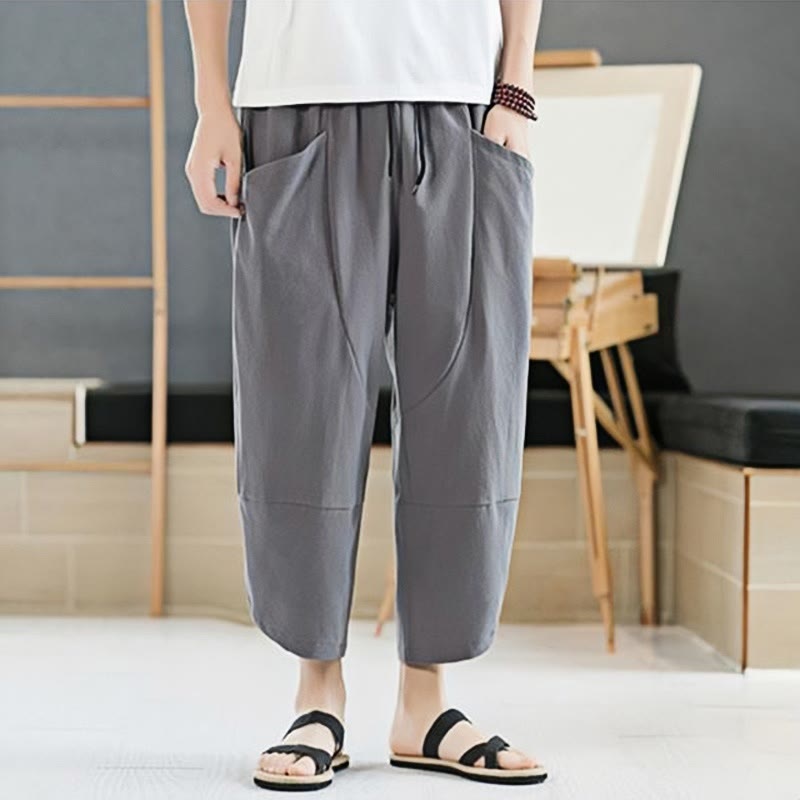 Buddha Stones Sommer-Herrenhose, einfarbig, Länge 7-8, Kordelzug, mit Taschen - image 14