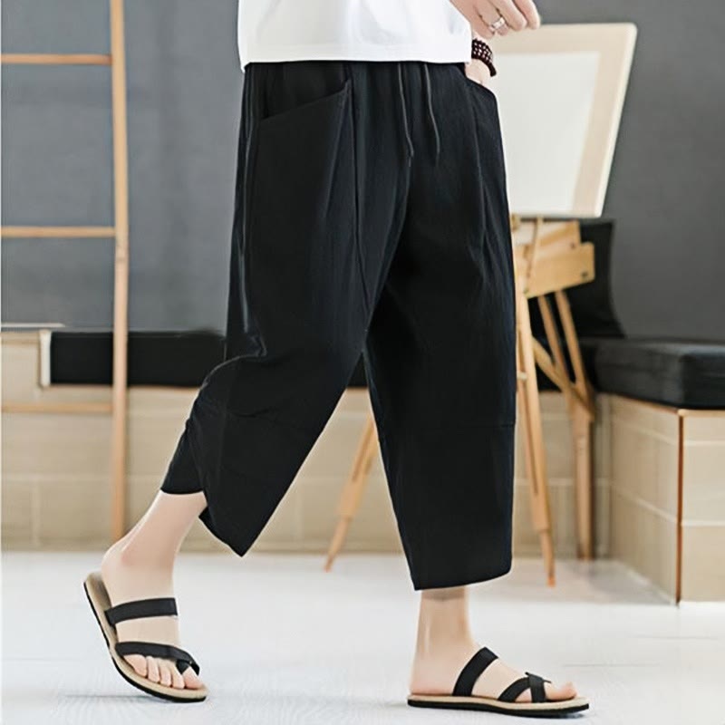 Buddha Stones Sommer-Herrenhose, einfarbig, Länge 7-8, Kordelzug, mit Taschen - image 8