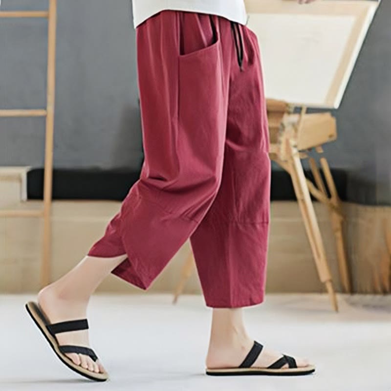Buddha Stones Sommer-Herrenhose, einfarbig, Länge 7-8, Kordelzug, mit Taschen - image 33