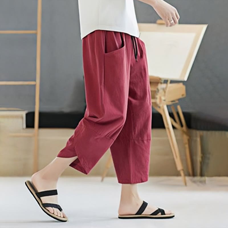 Buddha Stones Sommer-Herrenhose, einfarbig, Länge 7-8, Kordelzug, mit Taschen - image 29