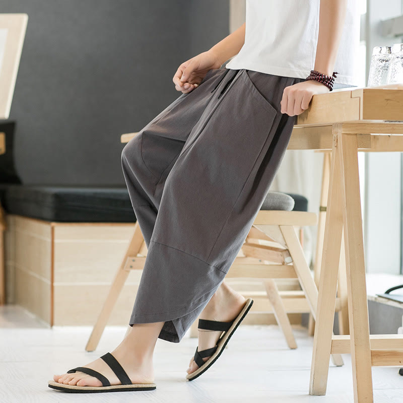 Buddha Stones Sommer-Herrenhose, einfarbig, Länge 7-8, Kordelzug, mit Taschen - image 19